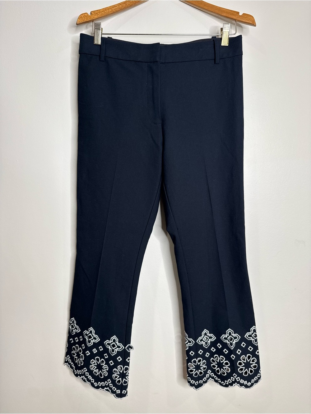Derek Lam 10 Crosby Navy Blue White Eyelet Trim Coastal Nautical Trousers Crop 6